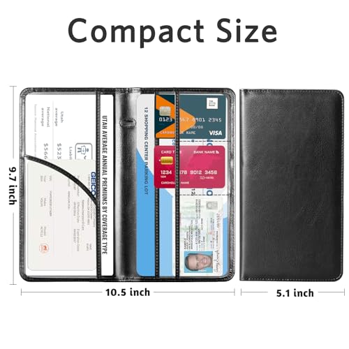 CoBak Car Registration and Insurance Holder - Vehicle Glove Box Car Organizer,Auto Truck Comparment Accessories Case with Magnetic Closure for Driver License,Cards - color: L-Cowhide Black