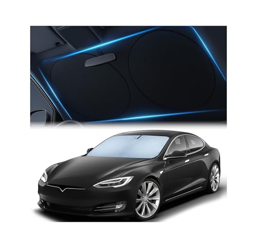 Magnelex Tesla Windshield Sun Shade for Model S 2012-2026 - Reflective Polyester Blocks Heat & Sun, Foldable Car Window Sun Blocker, Mirror Cut-Out, Fade-Resistant Sunshade, Tesla S Accessories - size: MODEL S