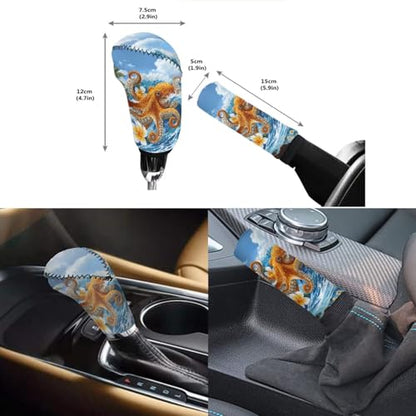 Forchrinse 15Pcs Car Seat Cover Hawaiian Octopus Front Back Seat Protector with Steering Wheel Cover+Seatbelt Pads+Coaster+Handbrake Gearshift Cover+Auto Trash Can for Most Vehicles - color: Hawaiian Octopus Printed