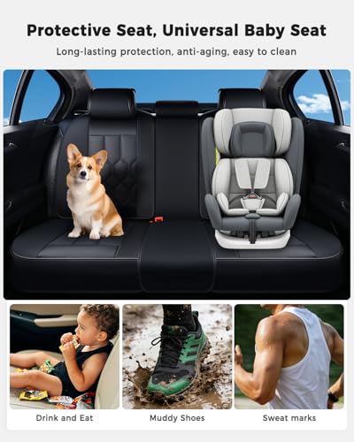 Huidasource Seat Covers Full Set, Universal Fit for Most Cars SUVs Trucks, Full Coverage Leather Car Seat Cover, Airbag, Cupholder Compatible, Seat Function Retain, Velcro Adjustable, Black - color: FS: Black, size: Full Set