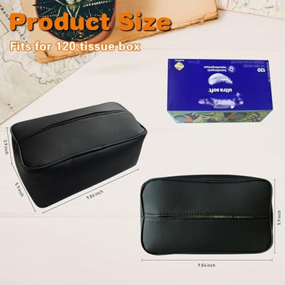 Large Car Tissue Holder for 120 Standard Tissues, Premium PU Leather Tissue Holder in Car Backseat Rectangular, Napkin Holder for Car Fits for Kleenex Tissues Box Daily Use Black (2, Black)