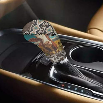 Bulopur Car Shifter Gear Hand Brake Trim Cover Set for Most Cars Van SUV Sedan Truck Auto Accessories - color: Aztec Sunflower Highland Cow Print