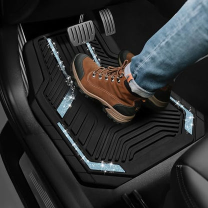 PIC AUTO Car Floor Mats, Light Blue Sparkly Crystal Bling Glitter Car Mats Set, Front and Rear Heavy Duty Rubber Car Mats with Anti-Slip Backing, All Weather, Trim-to-Fit for SUVs, Trucks, Sedan, Vans - color: Light Blue Glitter