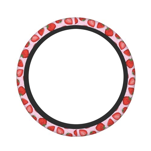 Kawaii Cute Pink Strawberry Strawberries Car Steering Wheel Cover,Non-Slip Elastic Neoprene-Sweat Car Accessories,Universal 15 Inch Fit Auto, Vans Trucks,Suvs, Truck - color: Strawberry