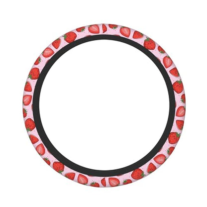 Kawaii Cute Pink Strawberry Strawberries Car Steering Wheel Cover,Non-Slip Elastic Neoprene-Sweat Car Accessories,Universal 15 Inch Fit Auto, Vans Trucks,Suvs, Truck - color: Strawberry