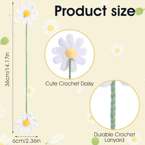 Ymapinc Crochet Car Accessories, Cute Hanging Rear View Mirror Decor Daisy Flower Charm for Women Handmade Knitted BOHO Aesthetic Pendant(Cotton)