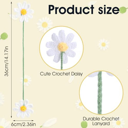 Ymapinc Crochet Car Accessories, Cute Hanging Rear View Mirror Decor Daisy Flower Charm for Women Handmade Knitted BOHO Aesthetic Pendant(Cotton)
