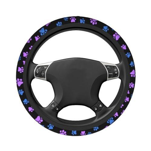 Paw Prints Steering Wheel Cover - Purple Dog Paws Galaxy Steering Wheel Car Accessories Universal 15 Inch Cute Steering Wheel Cover Girls Women Men Anti Slip Breathable Wheel Cover Protector - color: Purple dog Paws