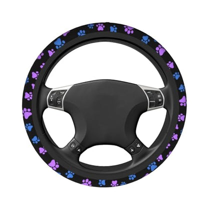 Paw Prints Steering Wheel Cover - Purple Dog Paws Galaxy Steering Wheel Car Accessories Universal 15 Inch Cute Steering Wheel Cover Girls Women Men Anti Slip Breathable Wheel Cover Protector - color: Purple dog Paws