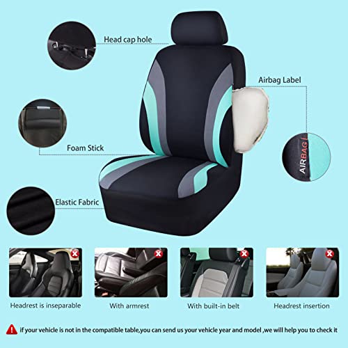 CAR PASS Line Rider Sporty Cloth 11PCS Universal Fit Car Seat Cover -100% Breathable with 5mm Composite Sponge Inside,Airbag Compatible,3zipper Bench(Full Set, Black and Mint) - color: Black and Mint, size: Full Set