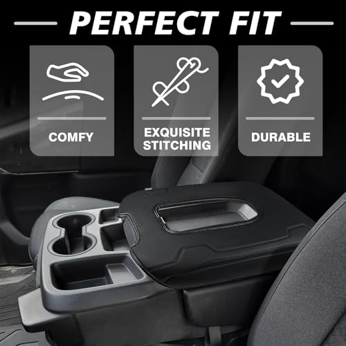 Center Console Armrest Cover Fit for Chevy Silverado & GMC Sierra 2019-2026 Accessories, Comfort Armrest Pad Console Lid Cushion Vegan Leather Regular Thick(Split Bench Seat Console ONLY) - size: 1) 19-25 |Silverado & Sierra| Jump Seat, Regular