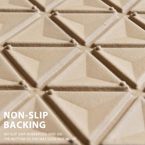 CAR PASS Bling Diamond Car Mats Rubber Floor Mats Full Set Anti-Slip 3D Rhombus Waterproof Trim to Fit Liner Universal Glitter Crystal Sparkly Shining Rhinestone Girl Women SUV Sedan Van, Beige Rubber - color: Beige Rubber