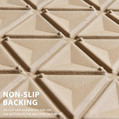 CAR PASS Bling Diamond Car Mats Rubber Floor Mats Full Set Anti-Slip 3D Rhombus Waterproof Trim to Fit Liner Universal Glitter Crystal Sparkly Shining Rhinestone Girl Women SUV Sedan Van, Beige Rubber - color: Beige Rubber