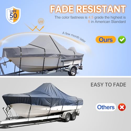 900D Center Console Boat Cover, Windproof Full Metal Buckle Straps Boat Cover for Center Console Boat Heavy Duty fits 16'-18.5', Beam Width Up to 98'' W, Gray - color: Gray, size: 16'-18.5' Length , Beam Width up to 98" W