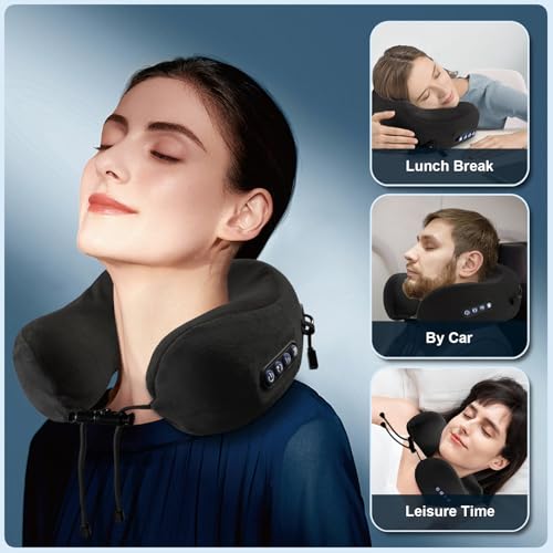 Electric Neck Massager,Portable Heated Kneading Massage Cushion Pillow,Rechargeable Shoulder Neck U-Shaped Massage Shiatsu,for Pain Relief at Home,Car,Office,Travel(Black) - color: Black