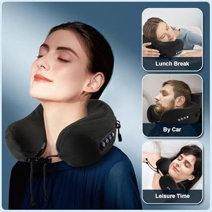 Electric Neck Massager,Portable Heated Kneading Massage Cushion Pillow,Rechargeable Shoulder Neck U-Shaped Massage Shiatsu,for Pain Relief at Home,Car,Office,Travel(Black) - color: Black