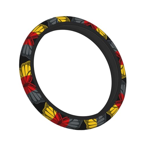 Butterfly German Flag Breathable Neoprene Steering Wheel Cover - Anti-Slip Floral Design Universal Fit for Cars/Trucks/Suvs (14.5"-15" Inch) - color: Butterfly German Flag