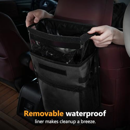 Car Trash Can with Lid, 100% Leak-Proof Removable Liner, Collapsible Automotive Garbage Bin & Organizer with Storage Pockets, Universal Fit for SUV, Truck, RV (Black) - color: Black