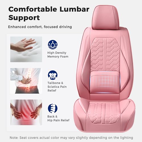 Huidasource Pink Car Seat Covers Full Set, Car Seat Covers Front and Rear Seat, Full Coverage Waterproof Leather Car Seat Cushion Cover Protector Universal Fit for Most Cars SUV Trucks