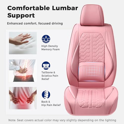 Huidasource Pink Car Seat Covers Full Set, Car Seat Covers Front and Rear Seat, Full Coverage Waterproof Leather Car Seat Cushion Cover Protector Universal Fit for Most Cars SUV Trucks