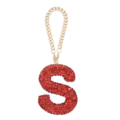 MECCANIXITY Bling Car Letter Charm, Initial S Letter Interior Car Rear View Mirror Decoration Hanging Crystal Ornaments for Women Bags Water Cup DIY Craft, Red - style: Letter S