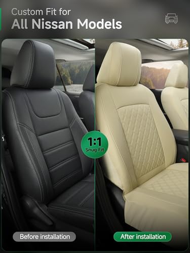 GIANT PANDA Front Seat Covers for Nissan Rogue Altima Sentra Versa Kicks Frontier Murano Pathfinder Maxima,Faux Leather Bucket Seat Cover Fit Nissan Seat Protectors (Beige Diamond) 2-Pack