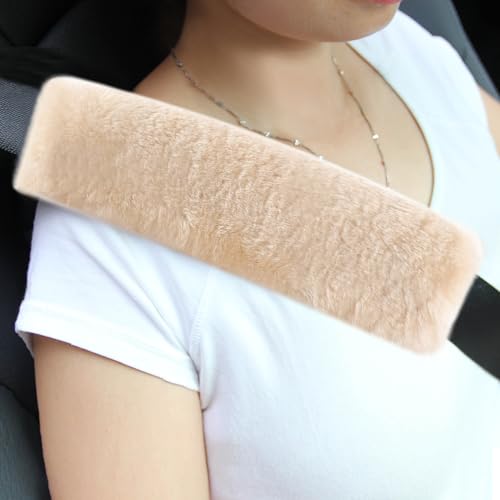 Authentic Sheepskin Seatbelt Cover Real Wool Car Truck SUV Airplane Seat Belt Shoulder Pad for Carmera Backpack Straps Neck Cushion Protector 2 Pack Beige - color: Beige Sheepskin, size: 10.5in 2pack