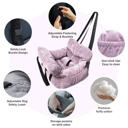 Pet Car Seat for Small Dogs up to 25 lbs with Safety Straps, Storage Pockets, Travel Carrier Bed Booster Seat, Machine Washable (Light Purple) - color: Light Purple