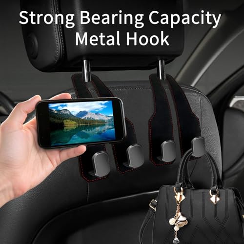 Car Seat Headrest Hooks for Purses and Bags, 4 Pack Bag Purse Holder for Car With Double Metal Hooks, Car Purse Hanger, Headrest Back Seat Handbags Hook Cute Hanging Accessories, Black - color: Black 4pcs