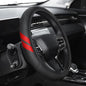 Premium Leather Steering Wheel Cover Compatible with Dodge Challenger Charger SRT RAM, Universal Fit 14-15 Inch, Breathable, Comfortable Grip, Lightweight, Easy Install Accessory - color: Red Dual Stripe