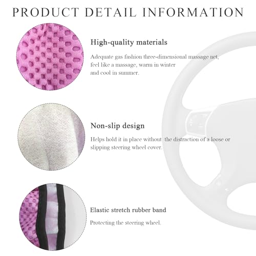 Yourkar Elastic Steering Wheel Cover, 15"×15" Comfy Breathable Stretch Steering Wheel Protector, Ice-Silk Cloth Polyester Steering Wheel Cover for Men Women, Car Accessories (Pink) - color: Pink