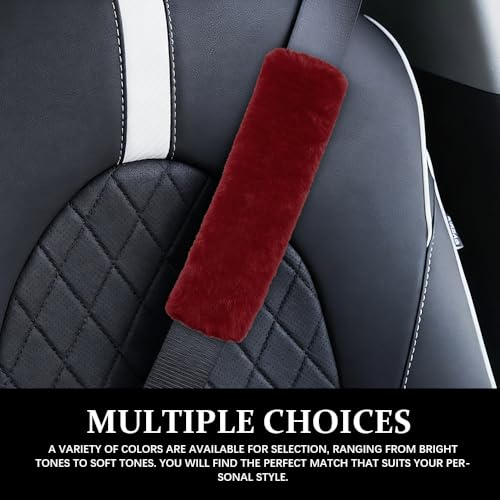 2PCS Car Seat Belt Cover Pads, Fluffy Car Seatbelt Covers, Soft & Comfortable Plush Seat Belt Cushion Protects Shoulder, Auto Safety Belt Strap Cover to Protect Your Neck (Wine Red) - color: Wine Red