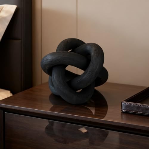Wood Knot Chain Link Decor, 3 Link Boho Wooden Hand Carved Decorative, Handcrafted for for Coffee Table Entryway Modern Farmhouse Shelf Decoration (Black) - color: Black