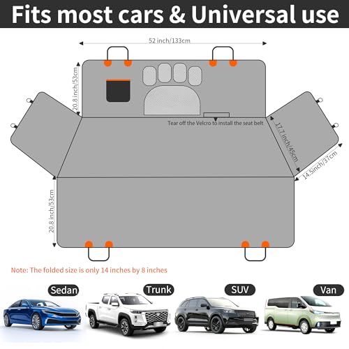 Back Seat Pet Cover for Dogs with Mesh Window - Tesla Model 3, SUV, Sedan, 600D Waterproof Heavy Durable Hammock, Scratch Proof Nonslip with Seatbelt, Dog Car Seat Cover for Back Seat