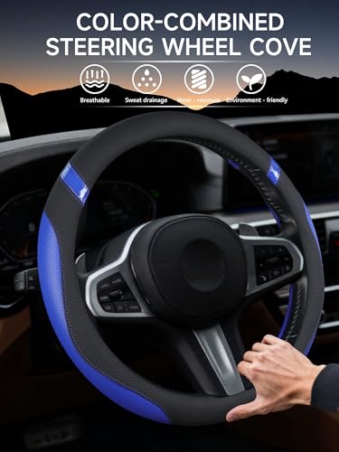 Cxtiy Universal 15.5-16 Inch Steering Wheel Cover – Non-Slip Microfiber Leather, Easy Install, Thickened Grip, All-Season Comfort for Cars & Trucks (Navy Blue, 15.5"-16") - color: Navy Blue