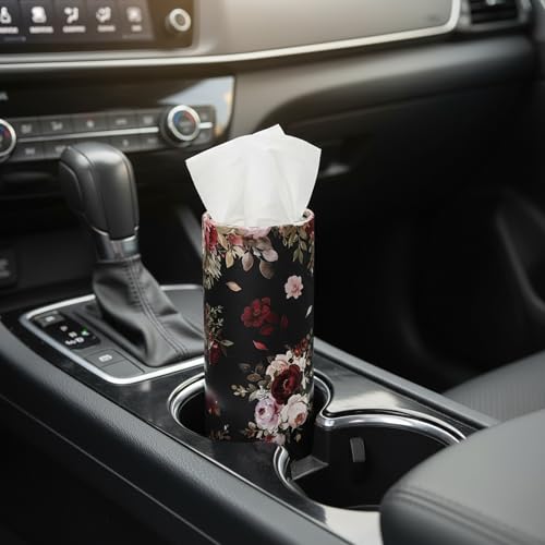 Ctosree 6pk 50 Sheets Car Tissues Holder with Facial Tissues 3-ply Travel Tissue Tubes Box Container Fit for Car Cup Holder Floral Cylinder, 7.1 Inch(Red,Black) - color: Red,Black