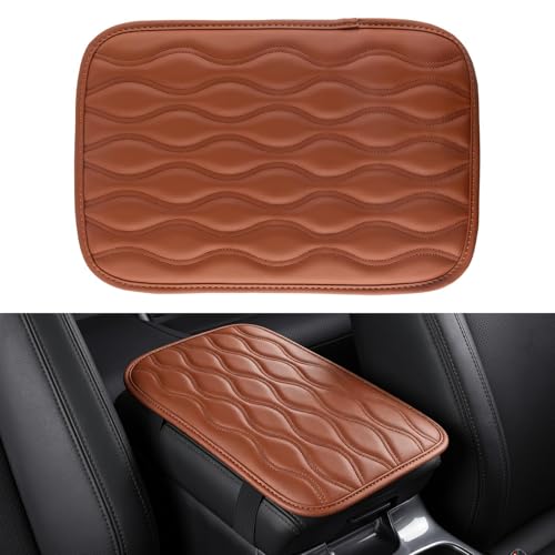 Amiss Car Center Console Cover, Upgraded Leather Car Armrest Cushion, Universal Waterproof Cushion Pad, Non-Slip Car Interior Accessories, Fits Most Sedans SUVs Trucks (Brown) - color: brown, size: Without Storage