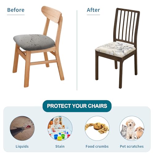 KRFOONN Waterproof Seat Covers for Dining Room Chairs Set of 4 with Bench Cover Washable Dining Chair Covers Removable Kitchen Chair Cushion Slipcovers Protector, A10 - color: Color A10