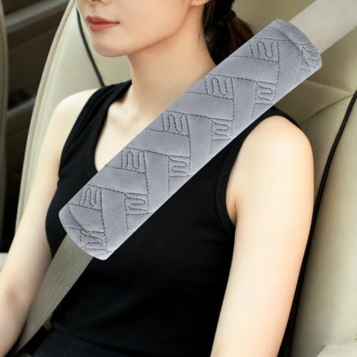 2-Pack Soft Seat Belt Covers Universal Car Shoulder Pad Cushions with Braid Pattern for Comfortable Driving & Bag Strap Protection Light Grey - color: Light Grey