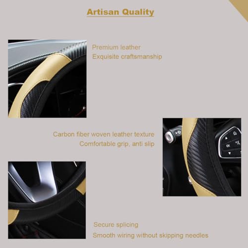 Ultra Fine Carbon Fiber Leather Steering Wheel Cover, Anti Slip and Sun Protective Protect The Steering Wheel, Easy to Install,Universal of 14.5"-15" (Beige) - color: Beige