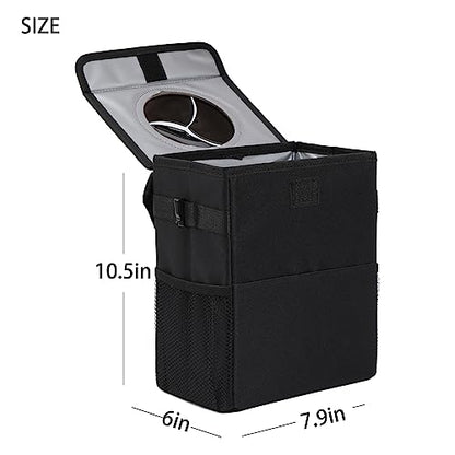 AOKJOY Car Garbage can with lid Leak Proof Vehicle Trash Can 3 Storage Pockets Hanging Waterproof car Trash Bag for SUV Black - color: black
