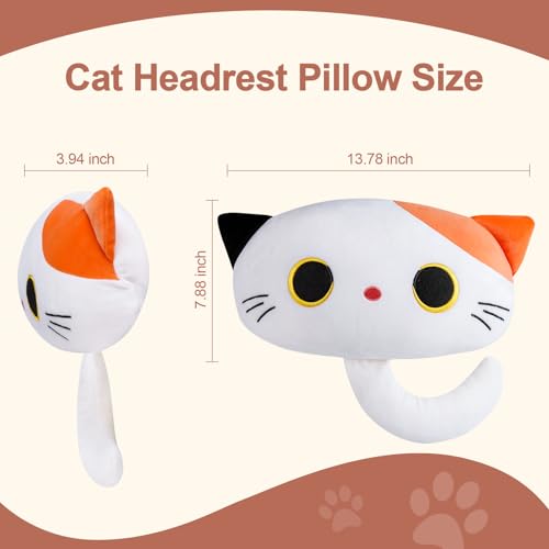 Cat Car Headrest Pillow Cartoon Car Seat Pillow Cat Neck Support Plush Cushion for Driving Seat (2 pcs) - color: Black/White/Orange