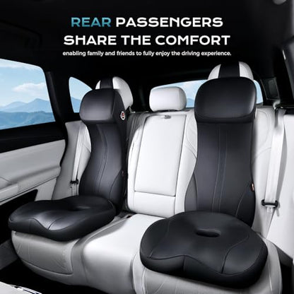Coverado Car Seat Cushion and Lumbar Support Headrest Pillow One Piece, Ergonomic Memory Foam Car Neck Pillow & Back Support, Soft Leather Breathable Driving Seat Cushion Sciatica Pain Relief, Black