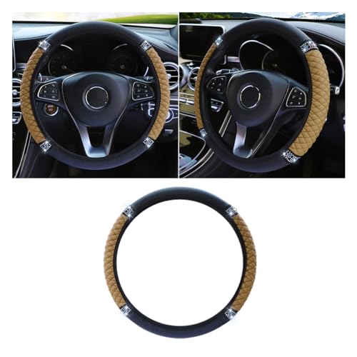 Bling Soft Leather Steering Wheel Cover, 15 Inch Colorful Rhinestones Auto Elastic Protector with Crystal Diamond for Women Girls, Car Accessories for Most Cars, SUVs (Beige) - color: Beige