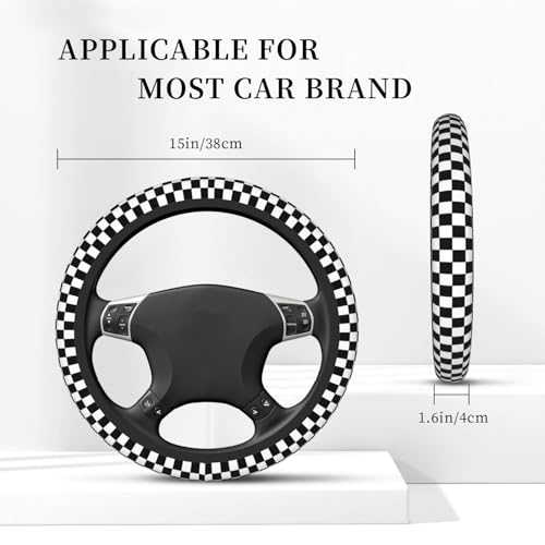 Black and White Checkered Pattern Universal Steering Wheel Covers, Cute Car Accessories for Women Girls Car Truck - color: Black And White Checkered Pattern