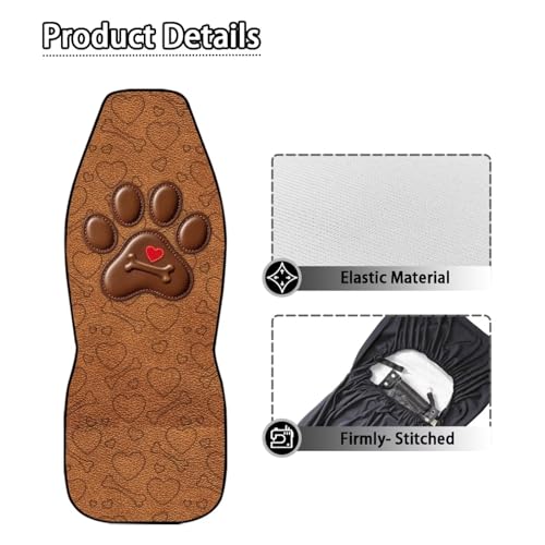 Dreaweet Dog Paw Car Seat Covers Brown 2 Piece Universal Washable Car Seat Cover Front Seats Only Cute Car Accessories Interior Easy to Install - color: Dog Paw Brown