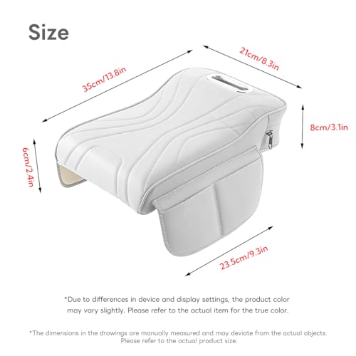 Car Armrest Pad, Universal Armrest Cushion Pad, Leather Armrest Box Pad (Without Cup Holder, White-B) - color: Without cup holder, White-B