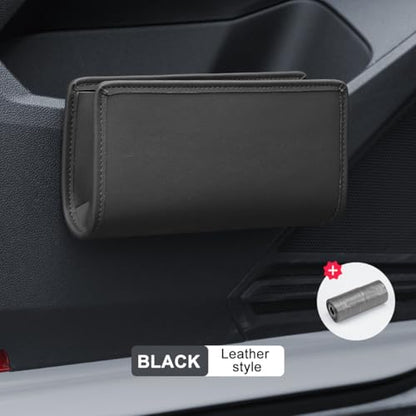 Car Seat Side Storage Pocket, Leather Hanging Foldable Multifunctional Vehicle Front Door Back Organizer Box, Waterproof Auto Interior Organizing Container, Universal fit(Black)