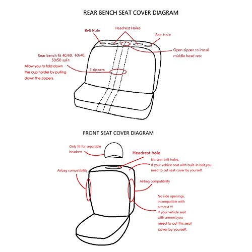 Flying Banner Car Seat Covers Full Set Front Seats and Rear Bench Polyester car seat Protectors Black Gray Purple airbag Compatible Rear Bench Split (Black Red) - color: Black Red