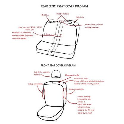Flying Banner Car Seat Covers Full Set Front Seats and Rear Bench Polyester car seat Protectors Black Gray Purple airbag Compatible Rear Bench Split (Black Red) - color: Black Red